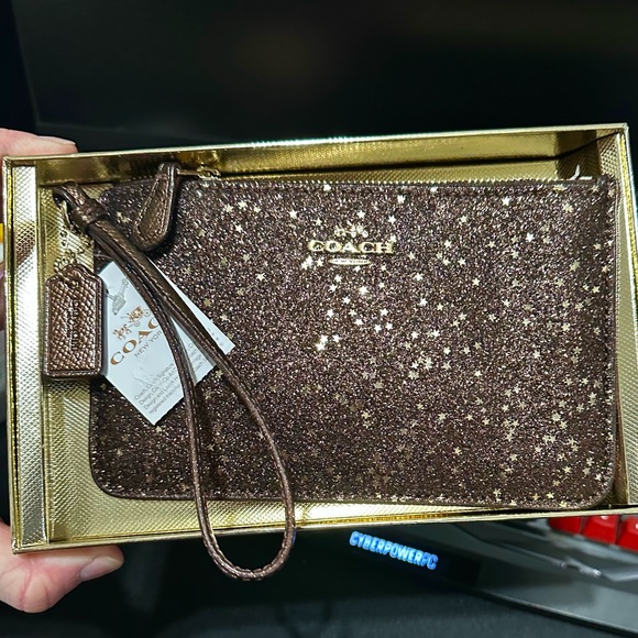 Coach Brown Glitter Women's Wristlet Wallet Bag Nwt - Picture 11 of 11